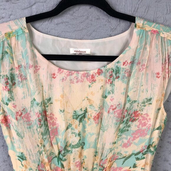 Sundance Dress Womens 4 Multicolor Silk Floral Cap Sleeve Lined Pastel Midi - Picture 8 of 16